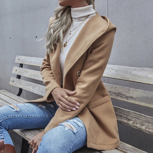 Grey hoodie Button Pea Coat Jacket Minimalist - Picture 7 of 11